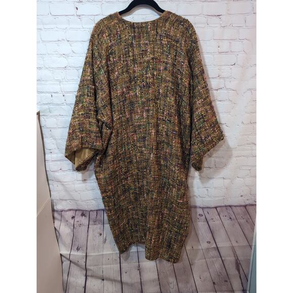 Boho Artisanal Boucle Wool Blend Kimono Coat Jacket Tweed Textured Sweater - Picture 8 of 12